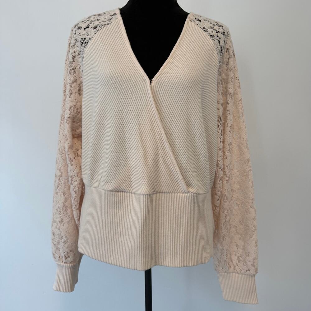 Anthropologie Cream Lace Sleeve Blouse